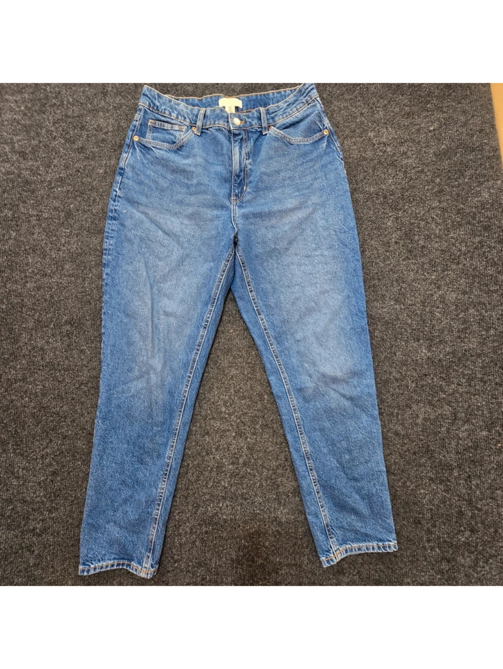 HM High Waisted Mom Jeans Medium Wash Denim Tapered Leg Blue Casual Womens US 12